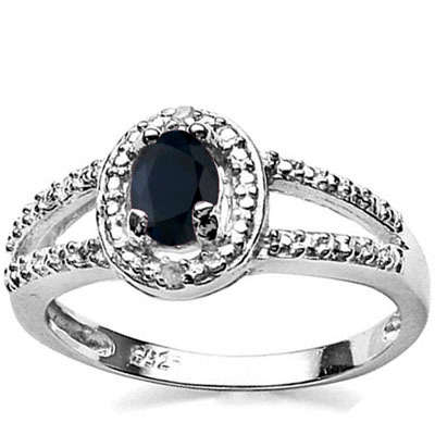 0.51ctw Sapphire and Diamond Engagement Ring in 925 Sterling Silver- Size 8