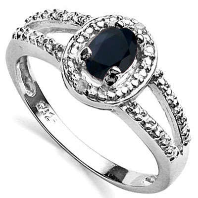 0.51ctw Sapphire and Diamond Engagement Ring in 925 Sterling Silver- Size 8