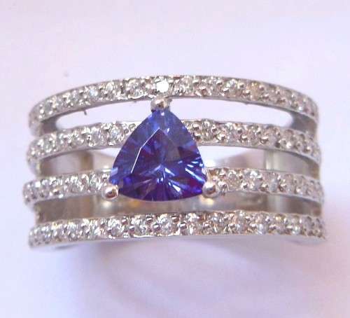 *CD DESIGNER JEWELRY* Cr Tanzanite and CZ Ring in Silver- Size 8.75