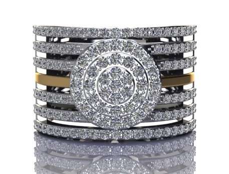 *CD DESIGNER JEWELRY* Broad 1.12ctw Two Tone Ring in Silver- Size R