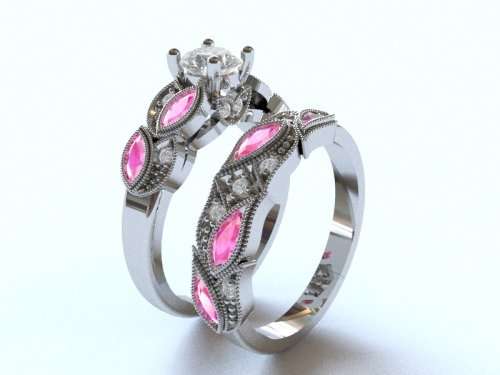 *CD DESIGNER JEWELRY* 1.5ctw Pink and Clear CZ Set in Silver- Size 8.5