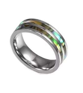 Shell Inlay Stainless Steel Wedding Band- Size 12