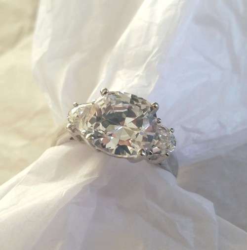 6ct Cushion CZ Trilogy Solitaire Ring- Size 9