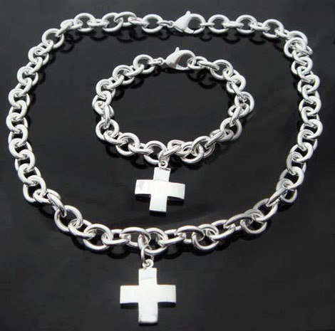 Cross Charm Necklace and Bracelet Costume Gift Set