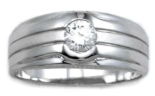 0.50ctw CZ 925 Sterling Silver Wedding Ring with Half Matte/half Shiny Finish - Size 10