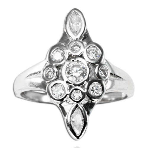 0.86ctw Multi Cut CubicZirconia 925 Sterling Silver Cocktail Ring - Size 7, 8