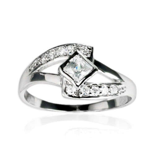Princess CZ Bezel Ring in Silver- Size 7