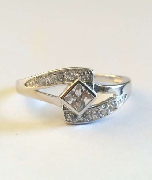 Princess CZ Bezel Ring in Silver- Size 7