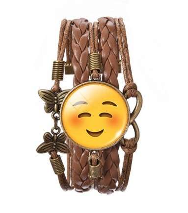 **EMOJI JEWELLERY** Leatherette Bracelet with Smiling Emoji Face