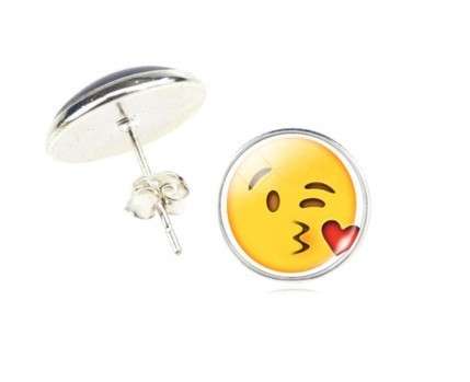 EMOJI Winking and Kissing With Heart Face Emoji Stud Earrings