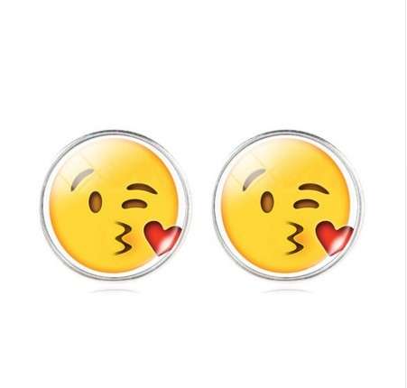 EMOJI Winking and Kissing With Heart Face Emoji Stud Earrings