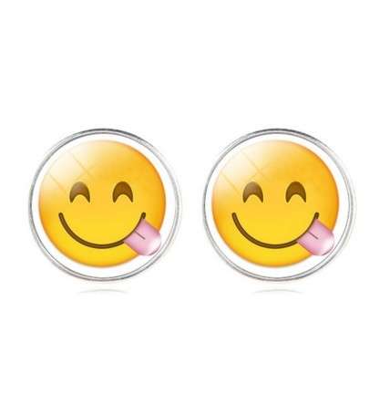 EMOJI Smiling with Eyes Closed and Tongue Sticking Out Face Emoji Stud Earrings