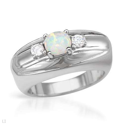 Created Opal Ring in Silver- Size 7.5