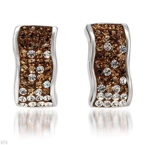 Crystal and Brown Enamel Stud Earrings in Silver