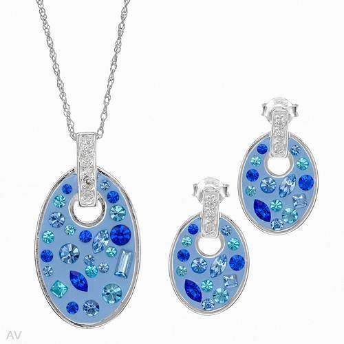 Blue and White Enamel Earrings and Pendant Set