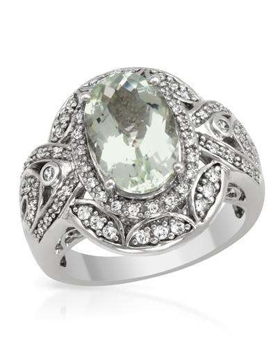 Amethyst / Prasiolite and CZ Antique Ring in Silver- Size 7