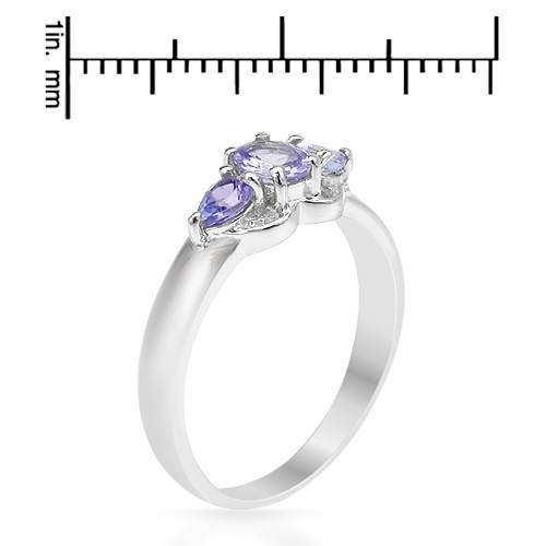 0.49ctw Tanzanite Trilogy and Diamond Ring in Silver- Size 7