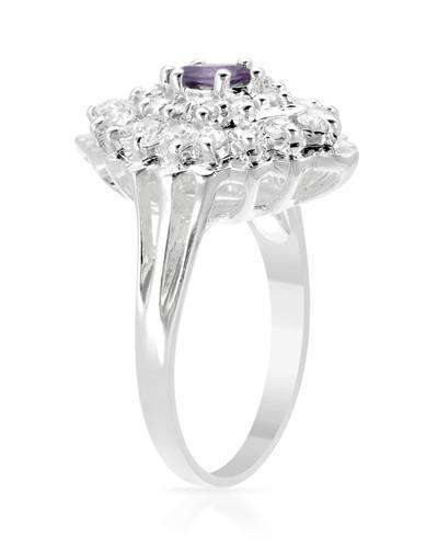 0.23ctw Natural Amethyst and CZ Halo Ring in Silver- Size 7
