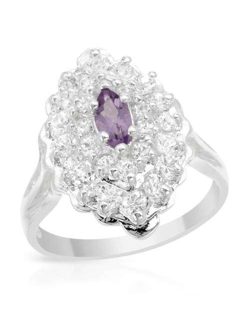 0.23ctw Natural Amethyst and CZ Halo Ring in Silver- Size 7