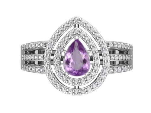 *CD DESIGNER JEWELRY* 1.2ctw Natural Amethyst and CZ Ring in Silver- Size 8.25