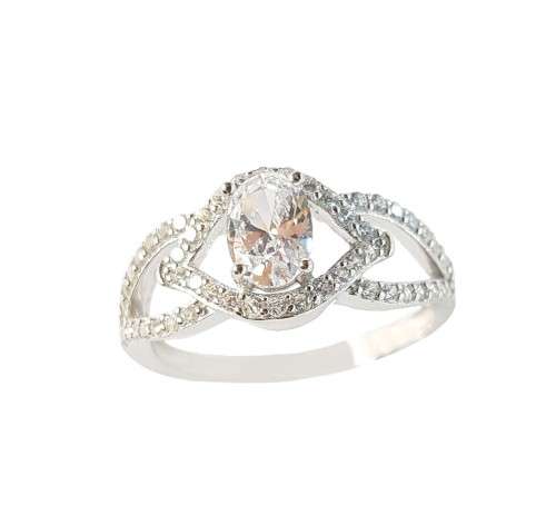 1.93ctw Oval CZ Halo design Ring in Silver- Size 8.5