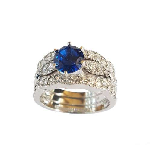 2.38ctw Sapphire Blue and Clear CZ 3-Piece Set- Size N