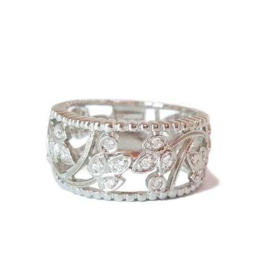 CZ Leaf Design Band in Silver - Size 6.5, 7.5