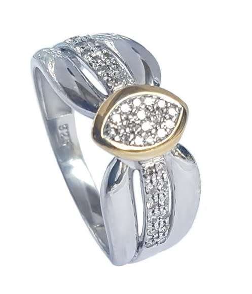 0.14ctw Diamond Cluster Style Two Tone Ring in 925 Sterling Silver