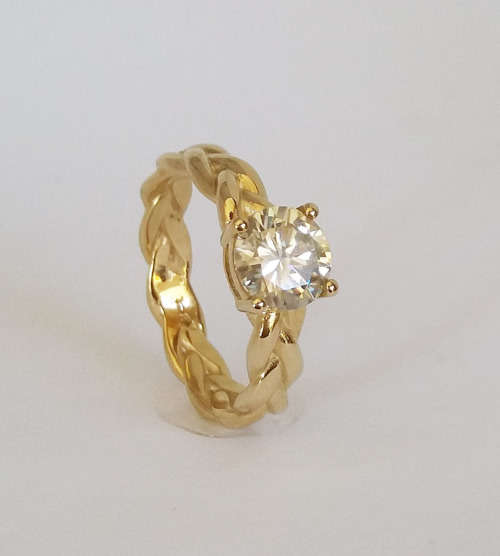*CD DESIGNER JEWELRY* 1.535 ct Moissanite, Woven Style Ring in 9K Yellow Gold