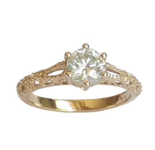 CD DESIGNER JEWELRY* 0.844ct Moissanite Victorian Style Ring in 9K Yellow Gold