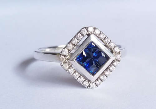 **CD DESIGNER JEWELRY** Simulated Sapphire and Diamond ring in Silver- Size 8.5