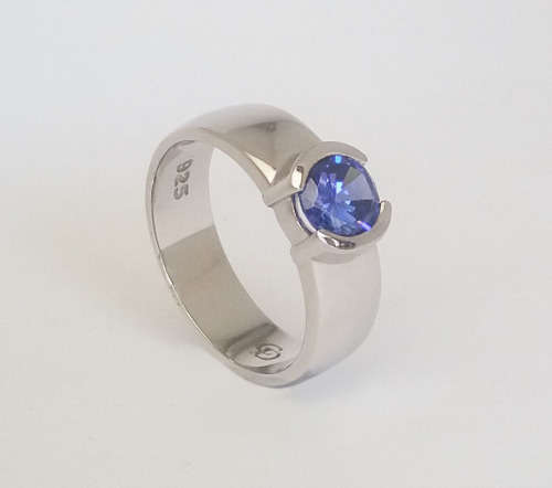 *CD DESIGNER JEWELRY*1.00ctw Cr Tanzanite Broad Band Promise Ring in 925 Sterling Silver*Size O*