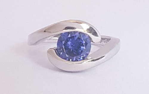 *CD DESIGNER JEWELRY* 2ct Tanzanite CZ Ring in Silver-Size R