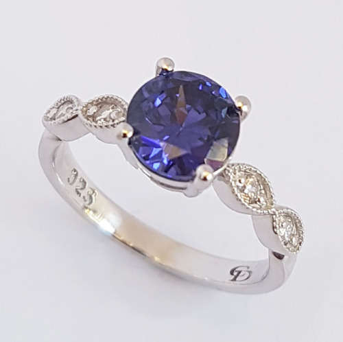 *CD DESIGNER JEWELRY* CZ Tanzanite Ring in Silver- Size R