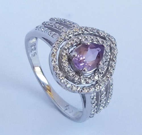 *CD DESIGNER JEWELRY* 1.2ctw Natural Amethyst and CZ Ring in Silver- Size 8.25