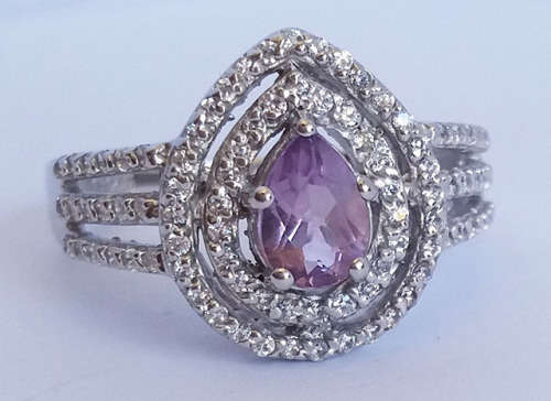 *CD DESIGNER JEWELRY* 1.2ctw Natural Amethyst and CZ Ring in Silver- Size 8.25