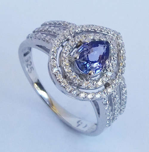 *CD DESIGNER JEWELRY*1.20ct Natural Tanzanite & CZ Ring in 925 Sterling Silver- Size 8.75