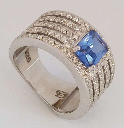 *CD DESIGNER JEWELRY*2.62ctw Tanzanite Cubic Zirconia Dress Ring in 925 Sterling Silver- Size R