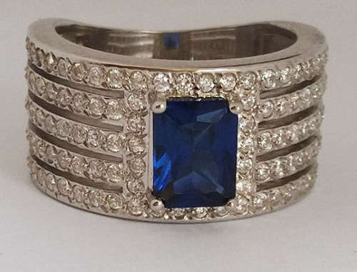 *CD DESIGNER JEWELRY*2.62ctw Sapphire Blue Cubic Zirconia Dress Ring in 925 Sterling Silver- Size R