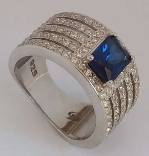 *CD DESIGNER JEWELRY*2.62ctw Sapphire Blue Cubic Zirconia Dress Ring in 925 Sterling Silver- Size R