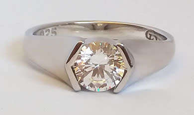 *CD DESIGNER JEWELRY* 1ct Tensions set CZ  Ring in Silver Size P