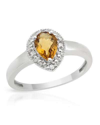 0.62ct Pear Quartz with Diamond Halo Ring in Silver