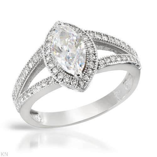 2.78ctw Marquise Halo CZ Ring in Silver- Size 7.5