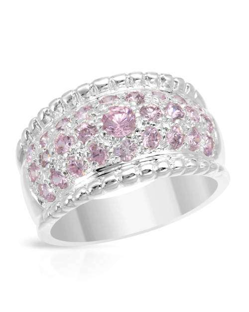 Pink Cubic Zirconia Dress Ring in 925 Sterling Silver- Size 8