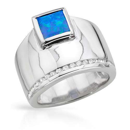 Created Opal Silver Dress Ring Size 6