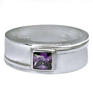 925 Sterling Silver Simulated Amethyst Band -Size 9, 10