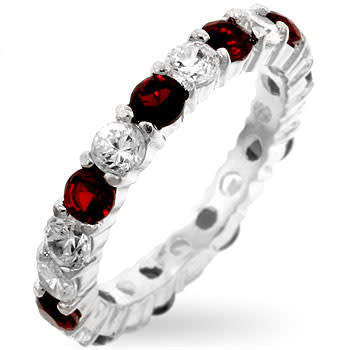 2.5ctw Ruby Red and Clear CZs Eternity Band in Silver Size 10