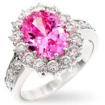 Pink and Clear Cubic Zirconia Dress Ring in 925 Sterling Silver- Size 9