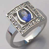 925 STERLING SILVER Simulated Tanzanite and Diamond  ring- Size O