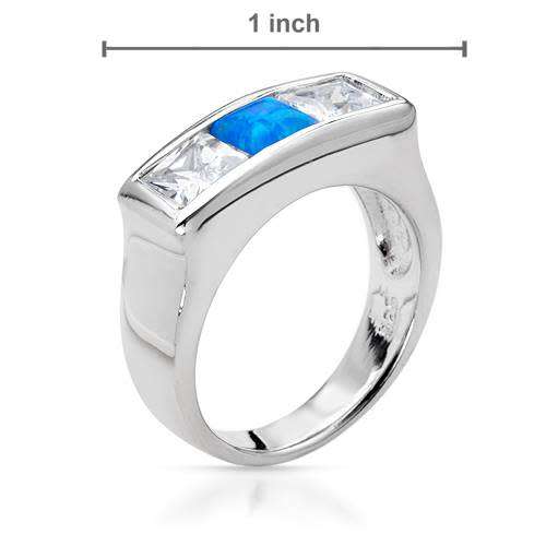 925 Sterling Silver Created Opal and CZ Ring- Size 8